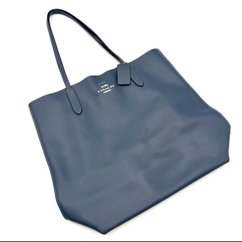 Coach Slate Blue Leather Tote with Silver Logo